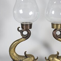 Pair of Vintage Brass Dolphin Form Candle Sconces