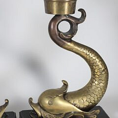 Pair of Vintage Brass Dolphin Form Candle Sconces