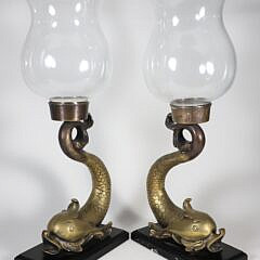 Pair of Vintage Brass Dolphin Form Candle Sconces