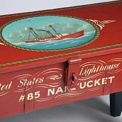 Contemporary “Nantucket Lightship” Painted Decorated Box on Stand