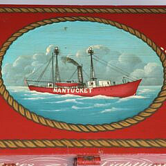 Contemporary “Nantucket Lightship” Painted Decorated Box on Stand