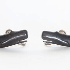 Pair of Charlie Sayle Sr. Carved Ebony Whale Earrings