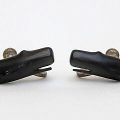 Pair of Charlie Sayle Sr. Carved Ebony Whale Earrings