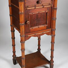 Marble Top Bamboo Side Table with Cabinet Door and Drawer
