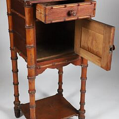 Marble Top Bamboo Side Table with Cabinet Door and Drawer