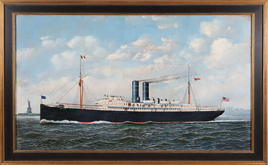 Antonio Jacobsen Oil "Portrait of the Stem-Sail Merida in New York Harbor" 1906