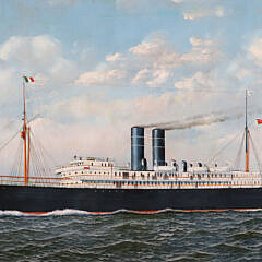 Antonio Jacobsen Oil “Portrait of the Steam-Sailer Merida in New York Harbor” 1906