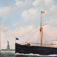 Antonio Jacobsen Oil “Portrait of the Steam-Sailer Merida in New York Harbor” 1906