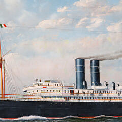 Antonio Jacobsen Oil “Portrait of the Steam-Sailer Merida in New York Harbor” 1906
