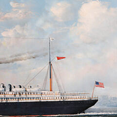 Antonio Jacobsen Oil “Portrait of the Steam-Sailer Merida in New York Harbor” 1906