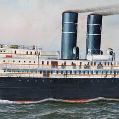 Antonio Jacobsen Oil “Portrait of the Steam-Sailer Merida in New York Harbor” 1906