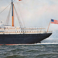 Antonio Jacobsen Oil “Portrait of the Steam-Sailer Merida in New York Harbor” 1906