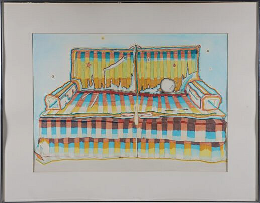 J. Bradford Contemporary Gouache and Marker Painting "Love Seat"