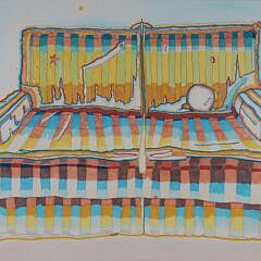 J. Bradford Contemporary Gouache and Marker Painting “Love Seat” circa 1976