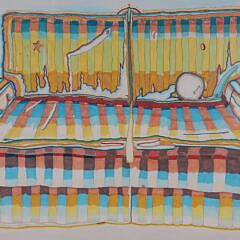J. Bradford Contemporary Gouache and Marker Painting “Love Seat” circa 1976