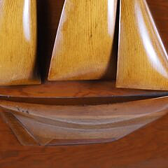 Vintage Carved Two-Masted Yacht Half Hull Plaque, circa 1950