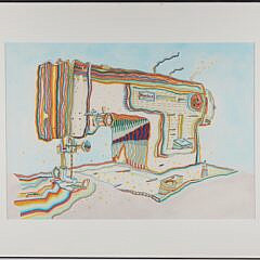 J. Bradford Contemporary Gouache and Marker Painting “Sewing Machine” circa 1976