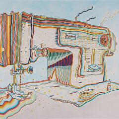 J. Bradford Contemporary Gouache and Marker Painting “Sewing Machine” circa 1976