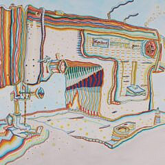 J. Bradford Contemporary Gouache and Marker Painting “Sewing Machine” circa 1976
