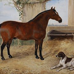 John M. Leod Oil on Canvas “Portrait of a Horse with Barnyard Dog”, dated July 8, 1863