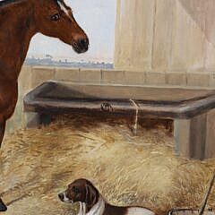 John M. Leod Oil on Canvas “Portrait of a Horse with Barnyard Dog”, dated July 8, 1863