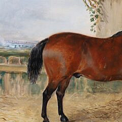 John M. Leod Oil on Canvas “Portrait of a Horse with Barnyard Dog”, dated July 8, 1863