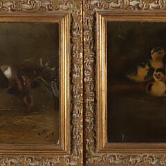 Pair of Oils on Panels “Barnyard Baby Chicks”, circa 1894