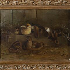 Pair of Oils on Panels “Barnyard Baby Chicks”, circa 1894