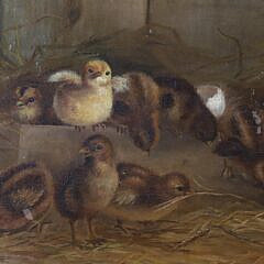 Pair of Oils on Panels “Barnyard Baby Chicks”, circa 1894