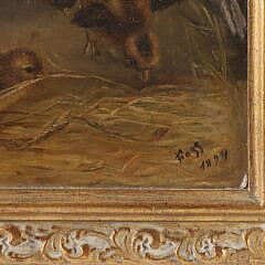 Pair of Oils on Panels “Barnyard Baby Chicks”, circa 1894