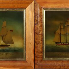 Two Antique Style English Merchant Ship Prints on Glass