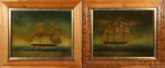 Two Antique Style English Merchant Ship Prints on Glass