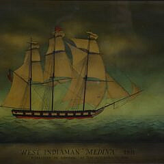 Two Antique Style English Merchant Ship Prints on Glass