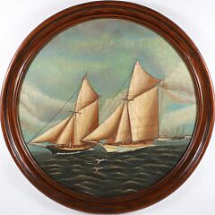 Round Oil on Panel “America’s Cup Race”