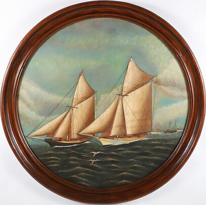Round Oil on Panel "America