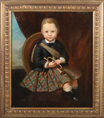 "Portrait of a Scottish Child with Trumpet" Oil on Canvas