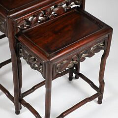 Nesting Set of Three Carved Mahogany End Tables