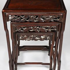 Nesting Set of Three Carved Mahogany End Tables