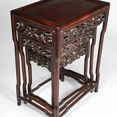 Nesting Set of Three Carved Mahogany End Tables