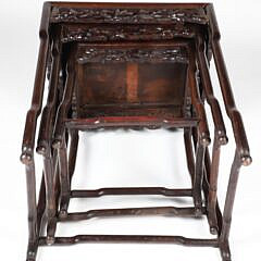 Nesting Set of Three Carved Mahogany End Tables