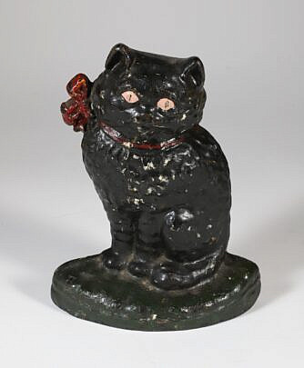 Antique Painted Cast Iron Cat Doorstop