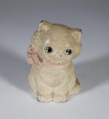 Antique Painted Cast Iron Seated Cat Still Bank