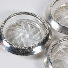 Set of Four Sterling and Crystal Coasters
