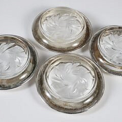Set of Four Sterling and Crystal Coasters