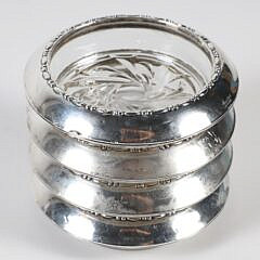 Set of Four Sterling and Crystal Coasters