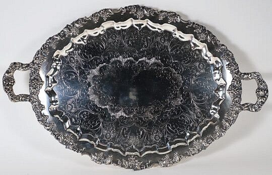 English Silver Plated Grape and Leaf Pattern Serving Tray