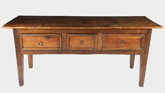 Antique English Elm Three Drawer Server, 19th Century