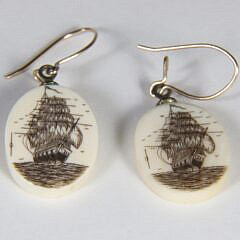 Pair of Scrimshawed Clipper Ship Dangle Earrings