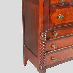 American Tiger Maple and Mahogany Chest of Drawers, circa 1840