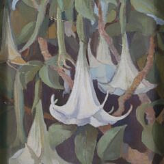 B. Evennett Vintage Oil on Board “Angel Trumpets” circa 1931